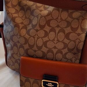 Coach Purse + wallet saddle signature canvas Pennie/Morgan